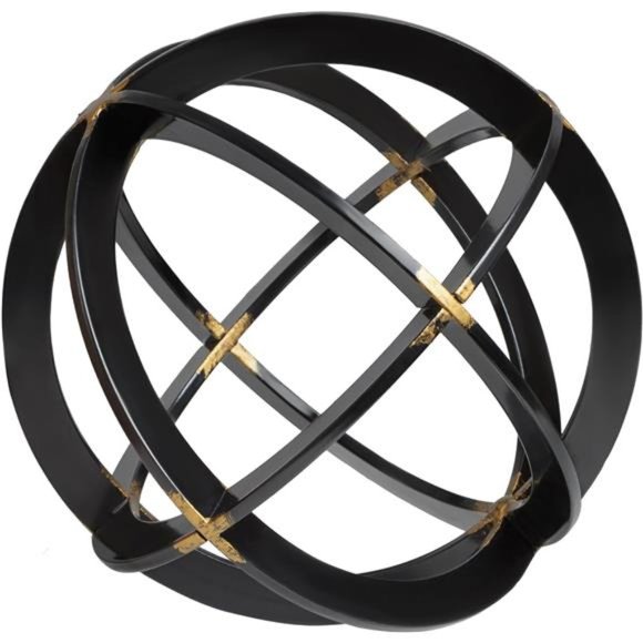 Decorative Sphere for Home Decor - Black & Gold, Hand Painted, Modern Decorative - Picture 1 of 6